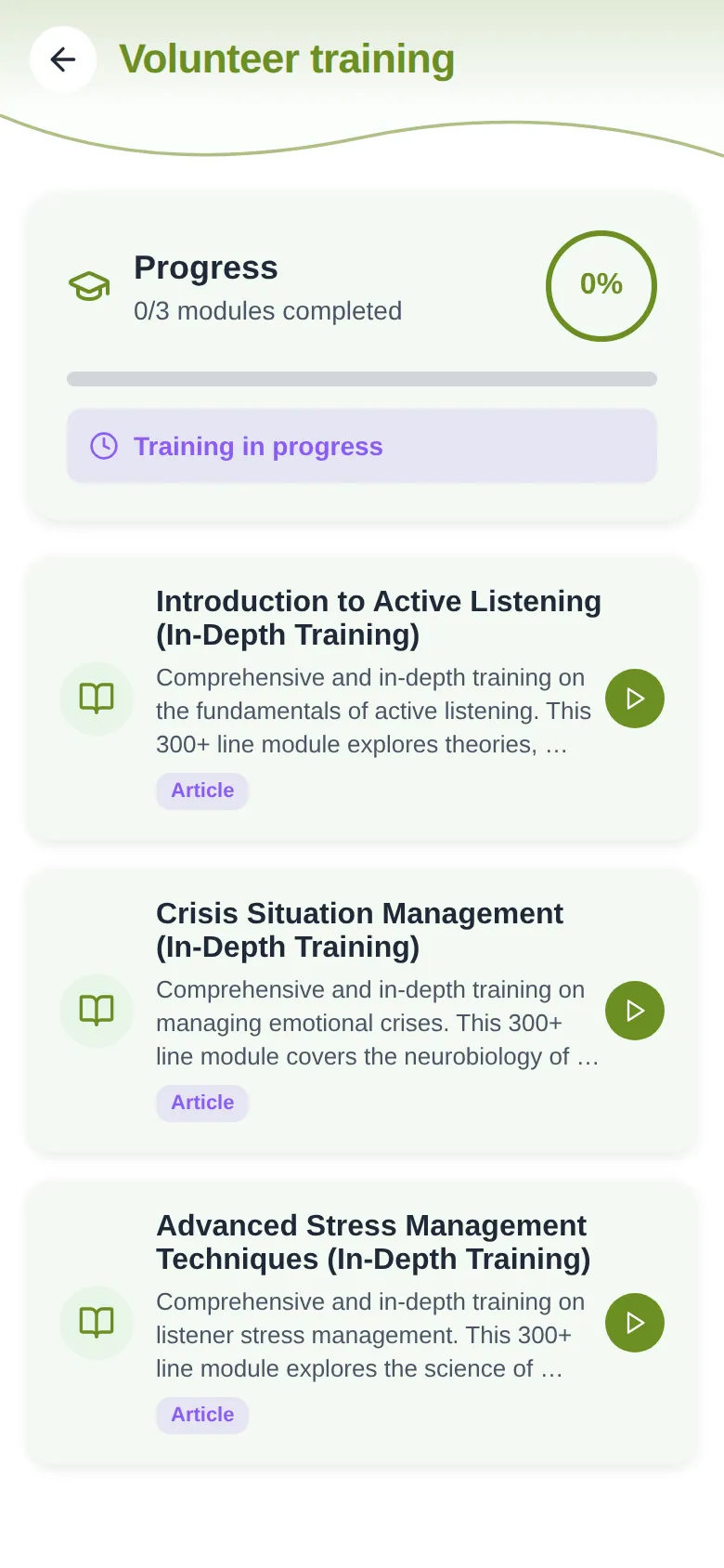 Training modules on a phone