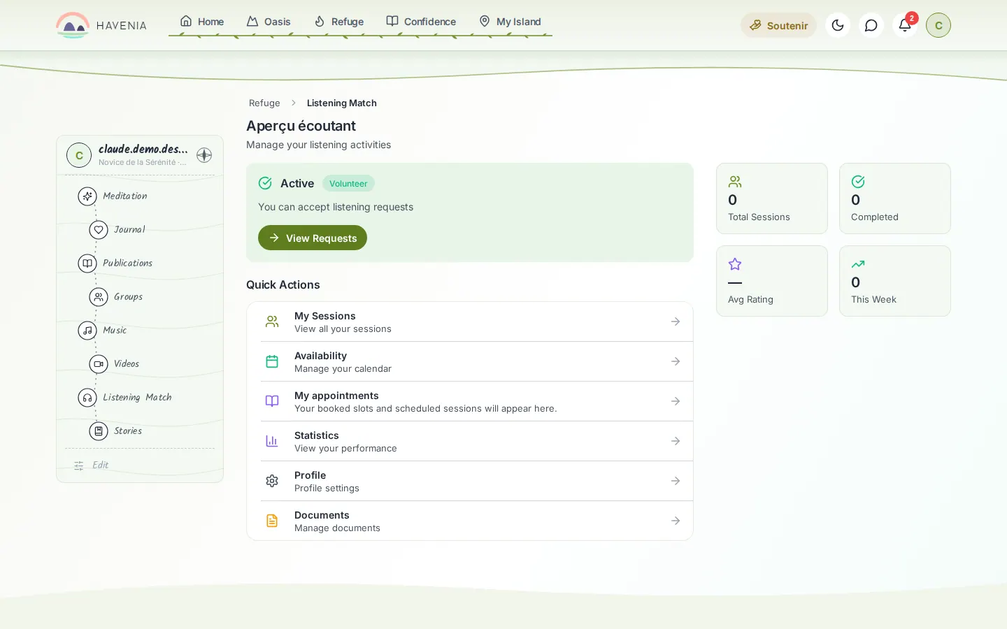 The listener dashboard