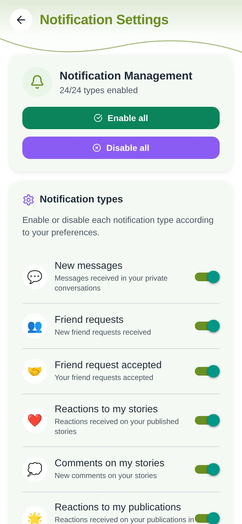 Notification settings on a phone