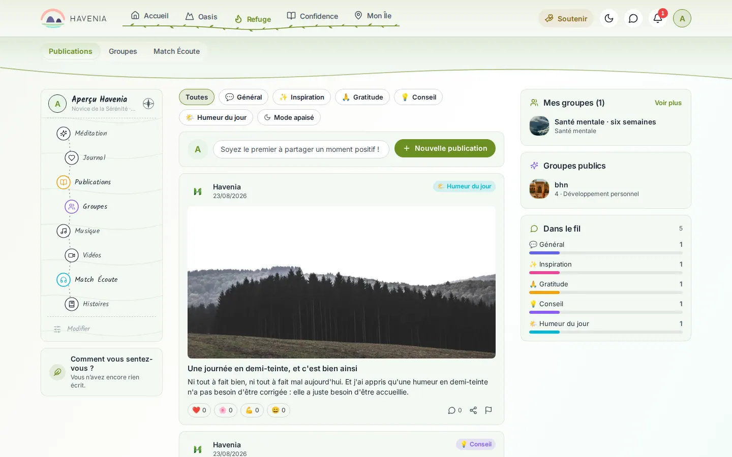 Le Refuge, onglet Publications, sur ordinateur