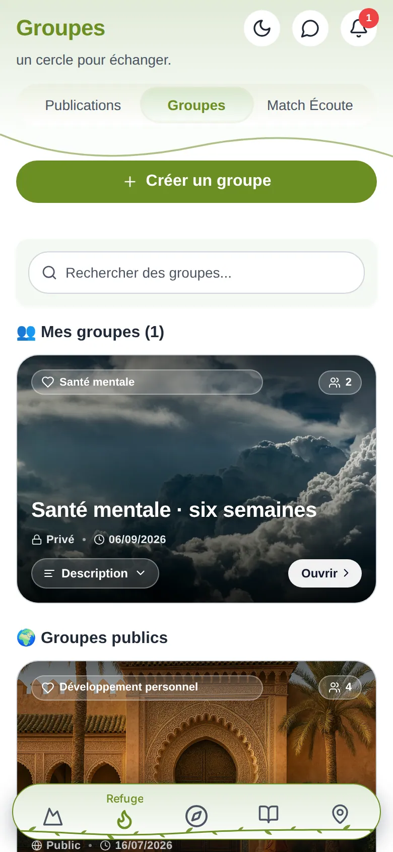 Les groupes du Refuge sur téléphone
